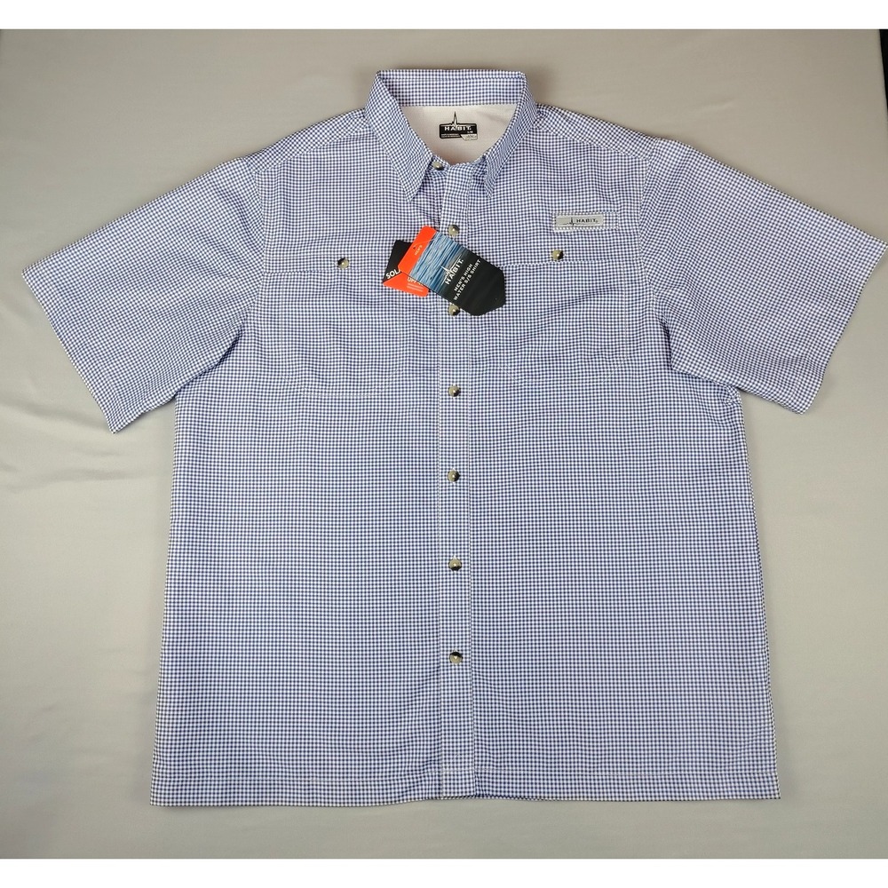 NWT Habit Men's Large Fishing Shirt Blue Seafarer Check UPF 40+ Vented S/S
